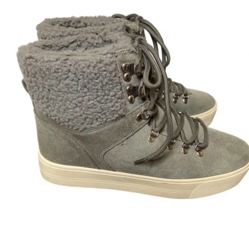 Marc Fisher Women's Daire Faux-Fur Suede Gray Lace Up Sneaker Boots SZ 8